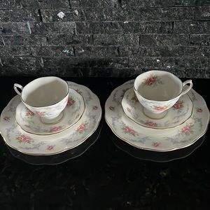 Royal Kent “Tranquility” trio. Luncheon plate, cup and saucer X 2. Vintage 50’s.